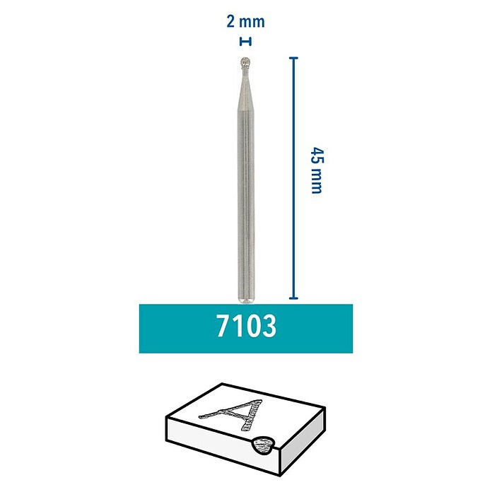 Dremel Muela diamantada Mod. 7103 (Diámetro cabeza: Círculo de 2 mm, 2 uds.)