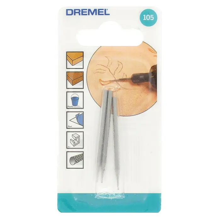 Dremel Graviermesser 105 - Arbeitsdurchmesser: 0,8 mm, 3 Stk. - Dremel Gravierspitze 105: Präzise Gravurarbeiten auf Holz, Kunststoff, Plexiglas und Aluminium. Ideal für detailreiche Projekte.