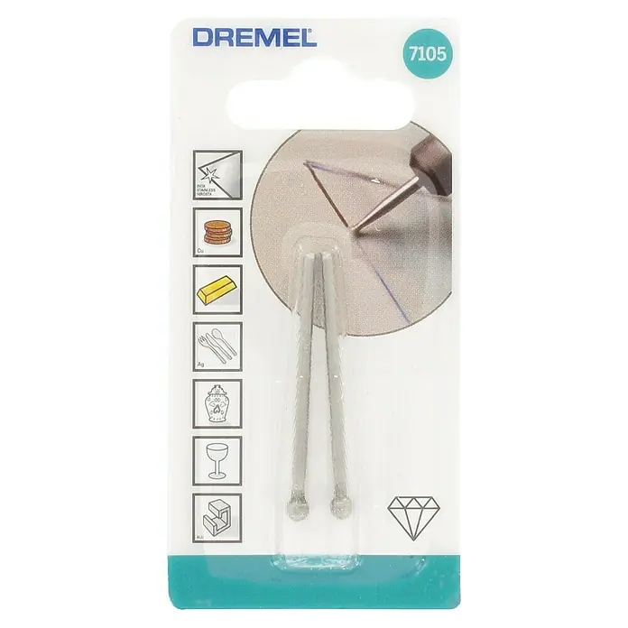 Dremel Diamant-Schleifstifte Mod. 7105 - Durchmesser Kopf: 4,4 mm, 2 Stk. - Dremel 7105 Diamantbestückter Fräser. Ideal zum Gravieren, Schnitzen und Ätzen in harten Materialien wie Glas, Keramik und Stein.
