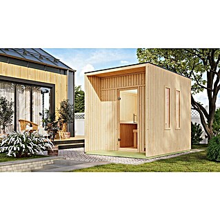 Karibu Saunahaus Tyr (L x B x H: 287,5 x 219,5 x 244 cm, Natur, 9 KW Ofen mit interner Steuerung)