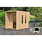 Karibu Saunahaus Laguna (L x B x H: 287,5 x 219,5 x 244 cm, Naturbelassen, Mit 9 kW Ofen mit externer Steuerung) | BAUHAUS