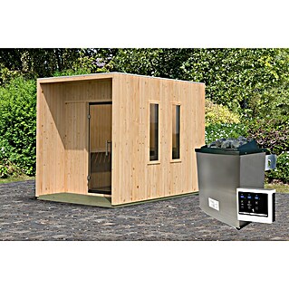 Karibu Saunahaus Laguna (L x B x H: 287,5 x 219,5 x 244 cm, Naturbelassen, Mit 9 kW Ofen mit externer Steuerung)