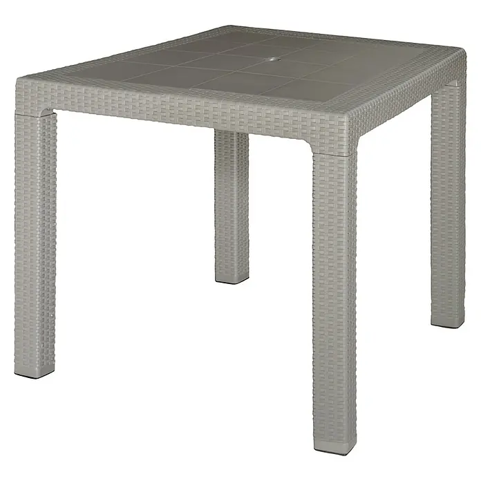 Mesa de jardín Lasarte - L x An x Al: 80 x 80 x 72 cm, Tecnopolímero/Fibra de vidrio, Taupé - Mesa cuadrada de exterior con diseño de ratán. Ideal para terrazas, balcones y jardines.