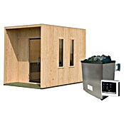 Karibu Saunahaus Laguna (L x B x H: 287,5 x 219,5 x 244 cm, Naturbelassen, Mit 9 kW Ofen mit externer Steuerung) | BAUHAUS