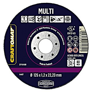 Craftomat Trennscheibe AC60Q-BFB INOX (Geeignet für: Edelstahl, Durchmesser Scheibe: 125 mm, Stärke Scheibe: 1,2 mm, 1 Stk.)