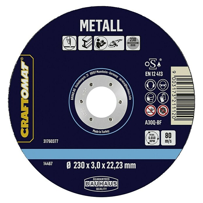 Craftomat Trennscheibe A30Q-BF (Geeignet für: Metall, Durchmesser Scheibe: 230 mm, Stärke Scheibe: 3 mm) | BAUHAUS