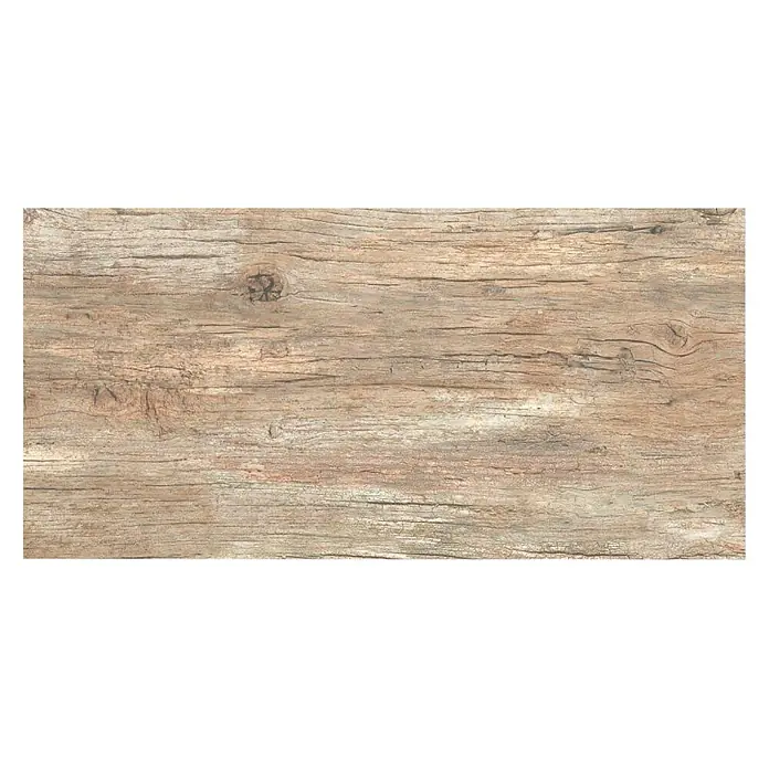 Momastela Feinsteinzeugfliese Radice - 62 x 31 cm, Beige - Nahaufnahme einer hellbraunen Holzfliese mit Astloch und Maserung. Ideal für rustikale oder natürliche Designs.