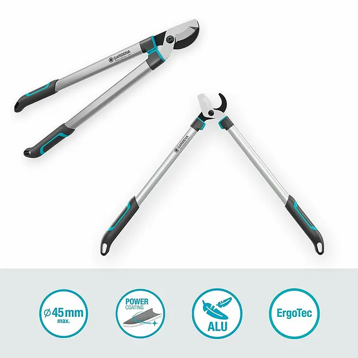 Gardena EasyCut Astschere L - Länge: 670 mm - Gardena Astschere mit langem Griff und Beschichtungs-, Alu- und ErgoTec-Symbolen für einfache Gartenarbeit.
