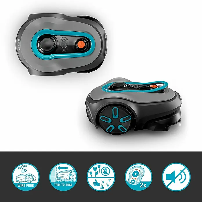 Gardena Mähroboter smart SILENO free - 600 m², Schnittbreite: 22 cm, Satellitengestützte Navigation, GPS - Zwei Ansichten des Gardena Mähroboters. Der Roboter verfügt über eine benutzerfreundliche Bedienoberfläche und praktische Funktionen.