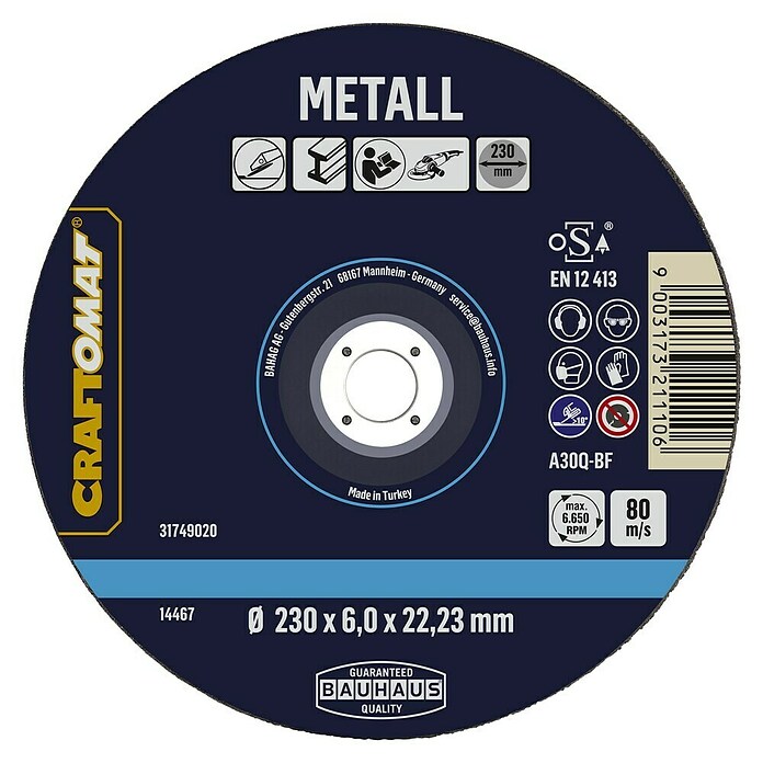 Craftomat Schruppscheibe A30Q-BF (Geeignet für: Metall, Durchmesser Scheibe: 230 mm, Stärke Scheibe: 6 mm) | BAUHAUS