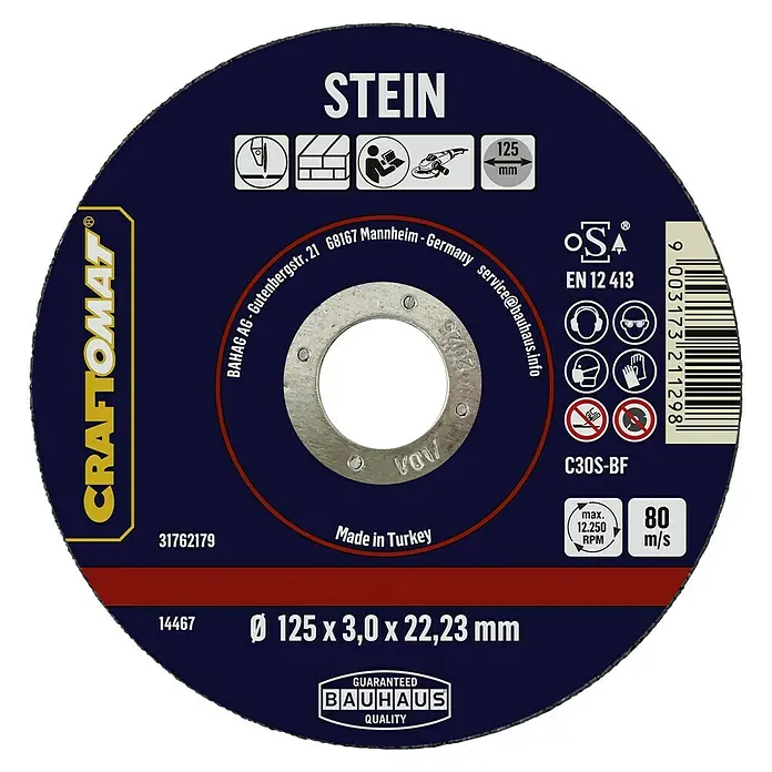 Craftomat Trennscheibe C24R-BF - Geeignet für: Stein, Durchmesser Scheibe: 125 mm, Stärke Scheibe: 3 mm - Trennscheibe Stein, 125 x 3,0 x 22,23 mm, geeignet für Steintrennarbeiten, hohe Qualität von Bauhaus.