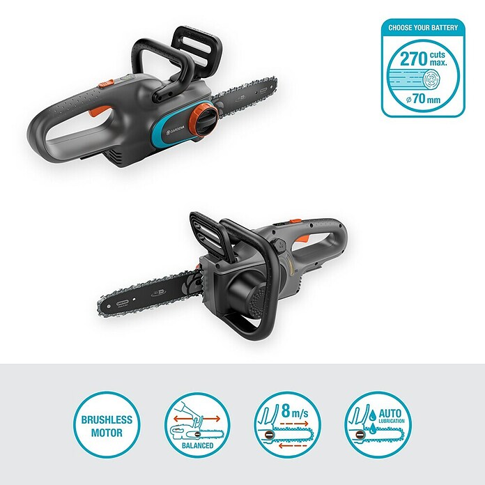 Gardena Power for All 18V Motosierra de batería PowerSaw 250/18V (18 V, Sin batería, Longitud de la cuchilla: 25 cm) | BAUHAUS