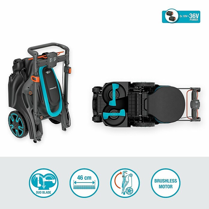 Gardena Power for All 18V Accu Grasmaaier PowerMax Duo 46/36V (18 V, 2 accu's, 4 Ah, Snijbreedte: 46 cm) | BAUHAUS