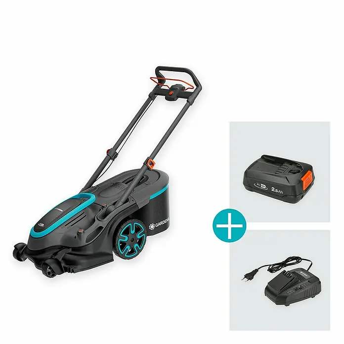 Gardena Power for All 18V Akku-Rasenmäher PowerMax Duo 46/36V - 18 V, 2 Akkus, 2,5 Ah, Schnittbreite: 46 cm - Gardena Akku-Rasenmäher-Set mit Batterie und Ladegerät. Ideal für kleine Gärten, bietet kabellose Freiheit und einfache Handhabung.