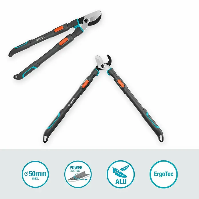 Gardena Astschere TeleCut Pro L - Max. Aststärke: 50 mm - Gartenschere mit Teleskopstiel für Äste bis 50 mm Durchmesser, mit Antihaftbeschichtung und ErgoTec Griff für komfortables Schneiden.