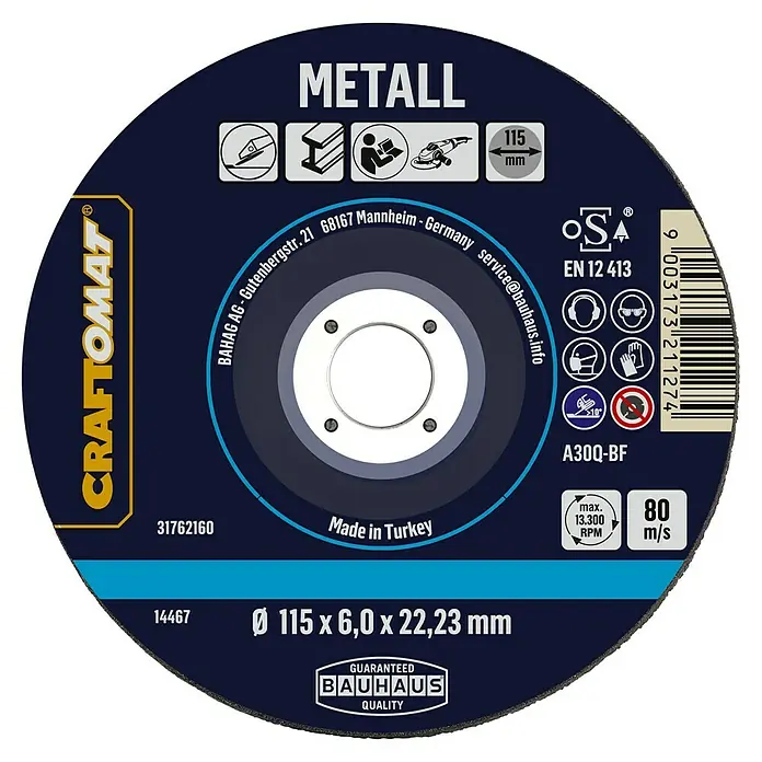 Craftomat Schruppscheibe A30Q-BF - Geeignet für: Metall, Durchmesser Scheibe: 115 mm, Stärke Scheibe: 6 mm - Abbildung einer CRAFTOMAT® Trennscheibe "Metall", Durchmesser 115 mm, geeignet für Metallbearbeitung mit Winkelschleifern.