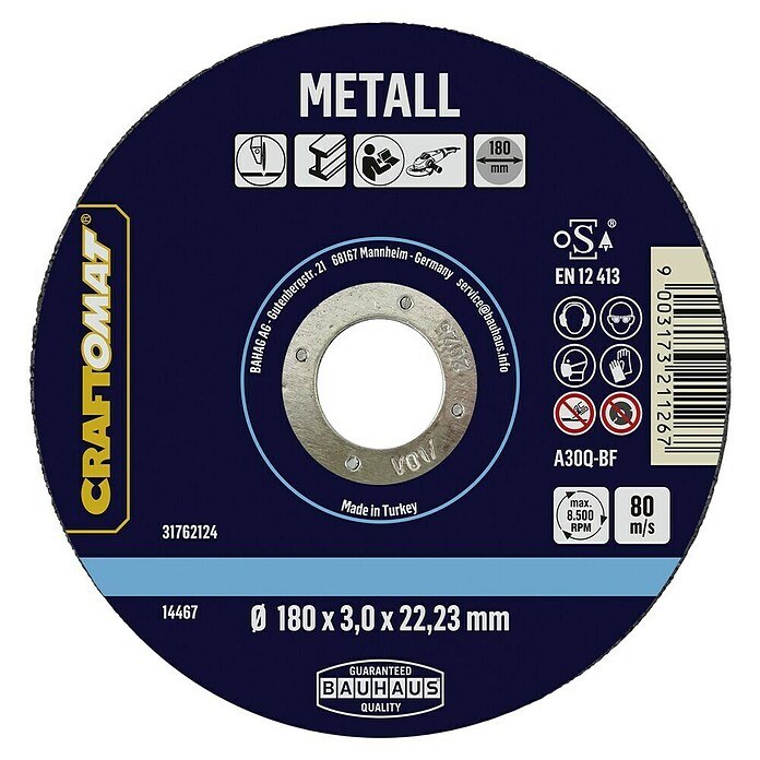 Craftomat Trennscheibe A30Q-BF (Geeignet für: Metall, Durchmesser Scheibe: 180 mm, Stärke Scheibe: 3 mm) | BAUHAUS