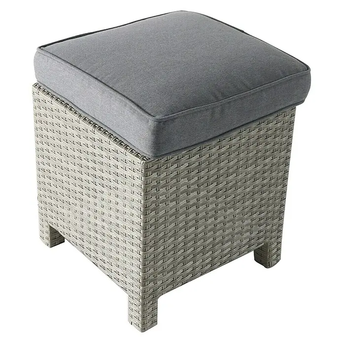 Sunfun Conjunto de muebles Silvana - 5 pzs., Ratán sintético/Aluminio, Gris/Antracita - Taburete de exterior cuadrado gris con cojín gris, ideal para patio o jardín.