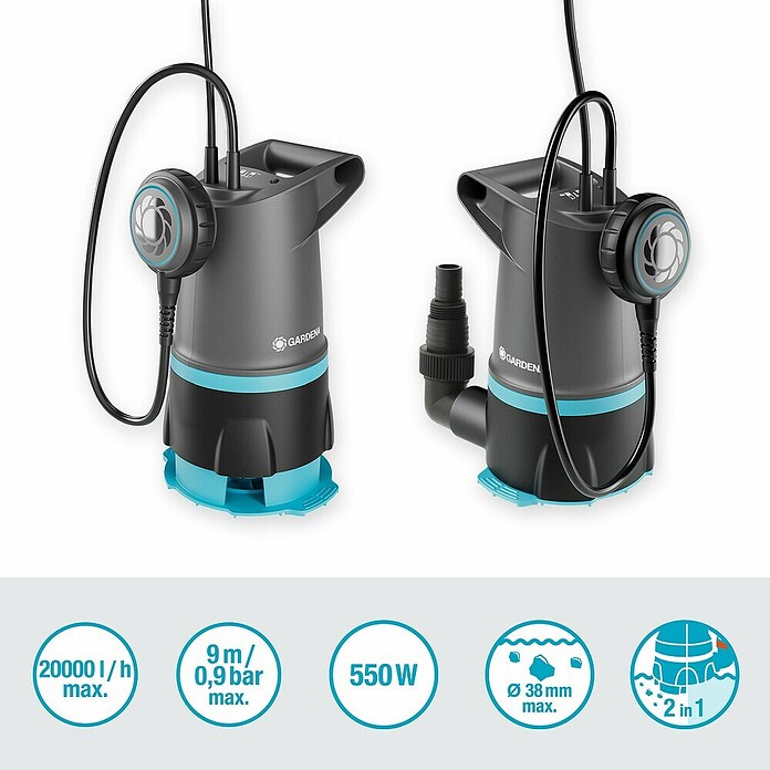 Gardena Schmutzwasserpumpe + Klarwasser 20000 Basic (550 W, Max. Fördermenge: 20.000 l/h, Eintauchtiefe: 7 m) | BAUHAUS