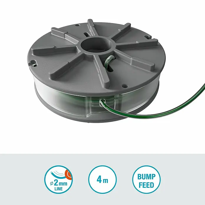 Ersatzfadenspule - Fadenlänge: 4 m, Fadenstärke: 2 mm, Passend für: PowerTrim-Modelle von GARDENA - Fadenkassette für Rasentrimmer mit 2mm Durchmesser und 4m Länge. Bump Feed Funktion für einfachen Fadenvorschub.