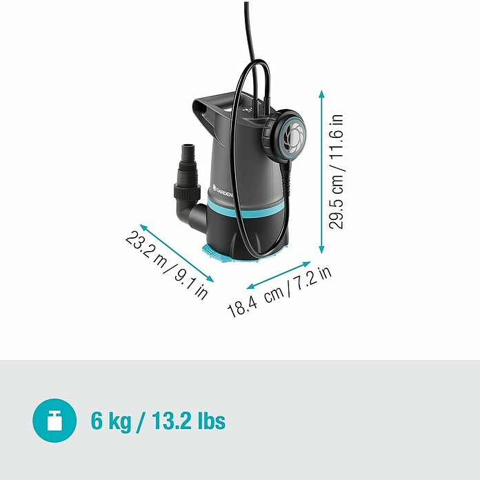 Gardena Schmutzwasserpumpe + Klarwasser 20000 Basic (550 W, Max. Fördermenge: 20.000 l/h, Eintauchtiefe: 7 m) | BAUHAUS