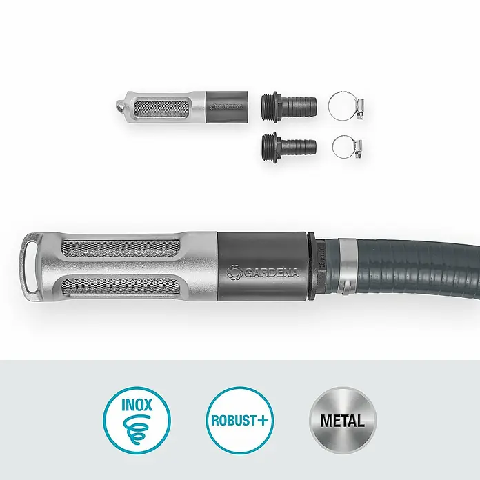 Gardena Rückflussverhinderer - Passend für: Saugschlauch-Durchmesser: 19 mm (3/4") / 25 mm (1") - GARDENA Metall-Ansauggarnitur mit Rückflussstopp, ideal für Pumpen. Zuverlässiger Schutz vor Verunreinigungen und Rückfluss.