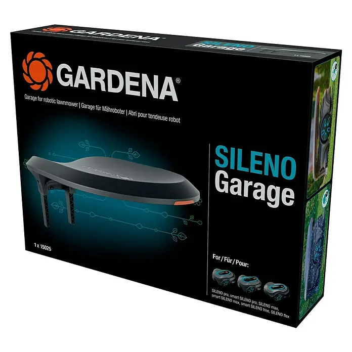 Gardena Mähroboter-Garage - Gardena Mähroboter smart SILENO pro / max / free - Produktverpackung für die GARDENA SILENO Garage für Rasenmähroboter, geeignet für verschiedene SILENO-Modelle.