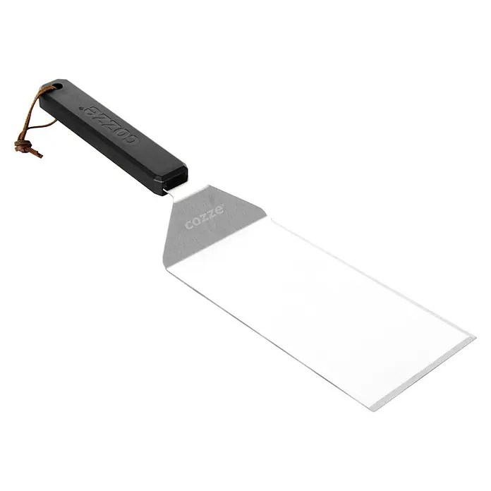 Cozze Grillgutwender - Länge: 42 cm, Edelstahl/Kunststoff - Cozze Pizzawender: Ein robustes Küchenwerkzeug aus Edelstahl mit einem schwarzen Griff für einfaches Wenden von Pizzen und anderen Speisen.