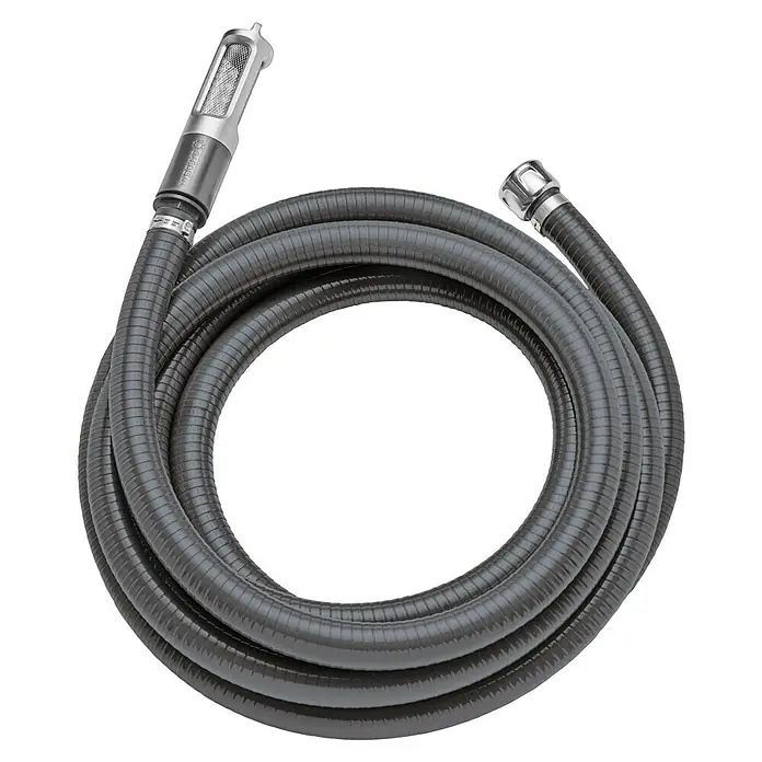 Gardena Sauggarnitur 25 mm 1" 7 m - Durchmesser: 25 mm, Länge: 7 m - Nahaufnahme eines flexiblen Gardena-Wasserschlauchs mit praktischem Handbrausekopf, ideal für Gartenbewässerung und Reinigung.