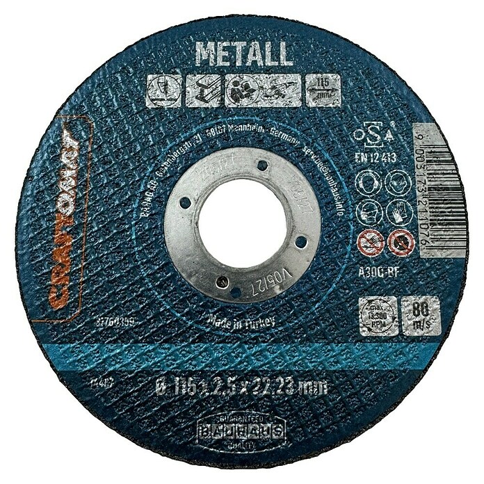 Craftomat Doorslijpschijf A30Q-BF (Geschikt voor: Metaal, Schijfdiameter: 115 mm, 10 st.) | BAUHAUS