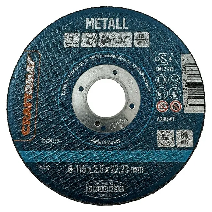 Craftomat Trennscheibe A30Q-BF - Geeignet für: Metall, Durchmesser Scheibe: 115 mm, 10 Stk. - Aufnahme einer Bauhaus-Trennscheibe für Metall, 115x2,5x22,23mm, ideal zum präzisen Schneiden von Metall.