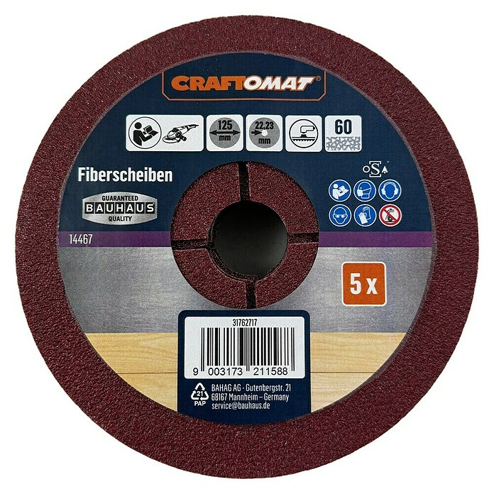 Craftomat Fiberscheiben (Durchmesser: 125 mm, Körnung: 60, 5 Stk.) | BAUHAUS