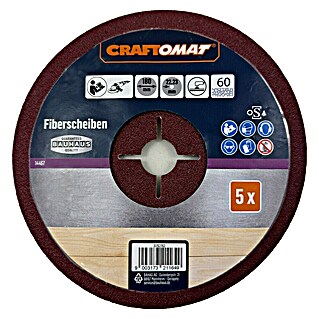 Craftomat Fiberscheiben (Durchmesser: 180 mm, Körnung: 60, 5 Stk.)