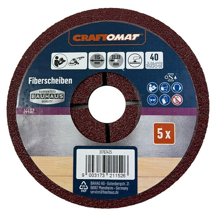 Craftomat Fiberscheiben (Durchmesser: 115 mm, Körnung: 40, 5 Stk.) | BAUHAUS