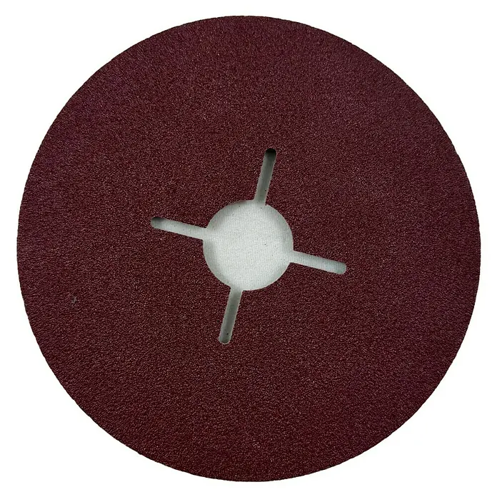 Craftomat Fiberscheiben - Durchmesser: 115 mm, Körnung: 80, 5 Stk. - Detailaufnahme einer Schleifscheibe mit zentralem Loch für Werkzeuge, ideal zum Glätten von Oberflächen.