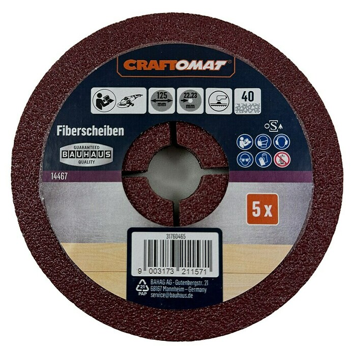 Craftomat Fiberscheiben (Durchmesser: 125 mm, Körnung: 40, 5 Stk.) | BAUHAUS