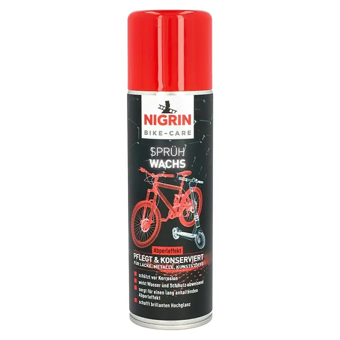 Nigrin Bike Line Sprühwachs - 300 ml - Das Nigrin Bike-Care Sprühwachs pflegt, konserviert und schützt Fahrräder und Roller vor Korrosion und Schmutz. Sorgt für brillanten Hochglanz.