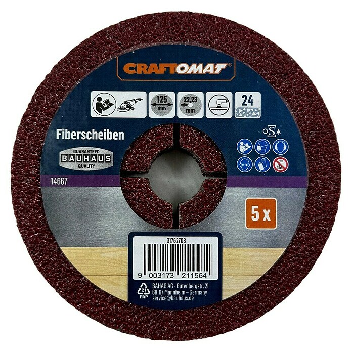 Craftomat Fiberschijven (Diameter: 125 mm, Korreling: 24, 5 st.) | BAUHAUS