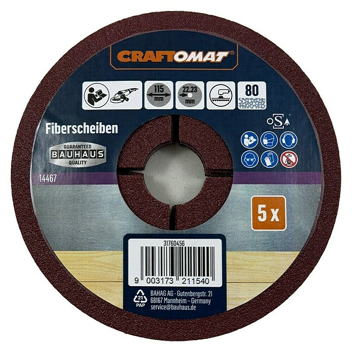 Craftomat Fiberschijven (Diameter: 115 mm, Korreling: 80, 5 st.) | BAUHAUS