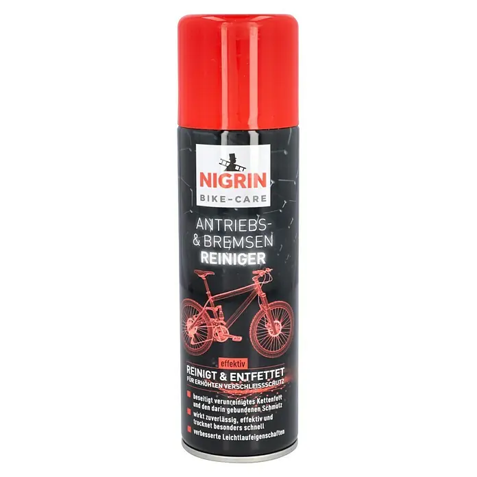 Nigrin Bike Line Bremsen- & Teilereiniger - 300 ml - Nigrin Bike-Care Antriebs- und Bremsen-Reiniger zur Reinigung und Entfettung von Fahrradkomponenten, für erhöhten Verschleissschutz.