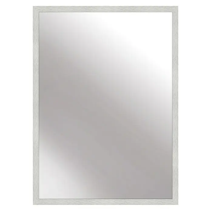 Rahmenspiegel Star50 x 70 cm, Struktur Silber - Quadratischer Spiegel mit weißem Holzrahmen. Der Spiegel reflektiert ein helles, verschwommenes Bild und verleiht jedem Raum eine elegante Note.