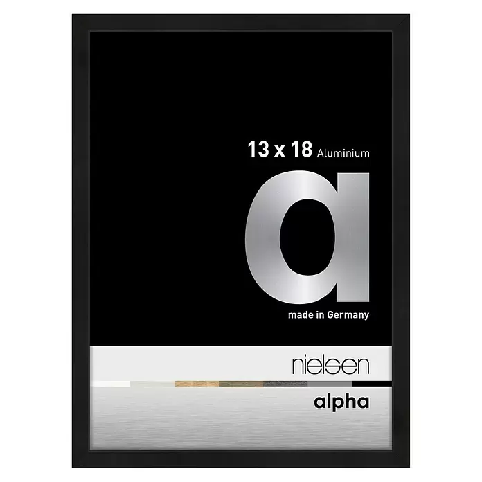 Nielsen Alurahmen Alpha Eloxal - 13 x 18 cm, Schwarz Matt - Schwarzer Aluminium-Bilderrahmen, 13 x 18 cm, Serie Nielsen Alpha.