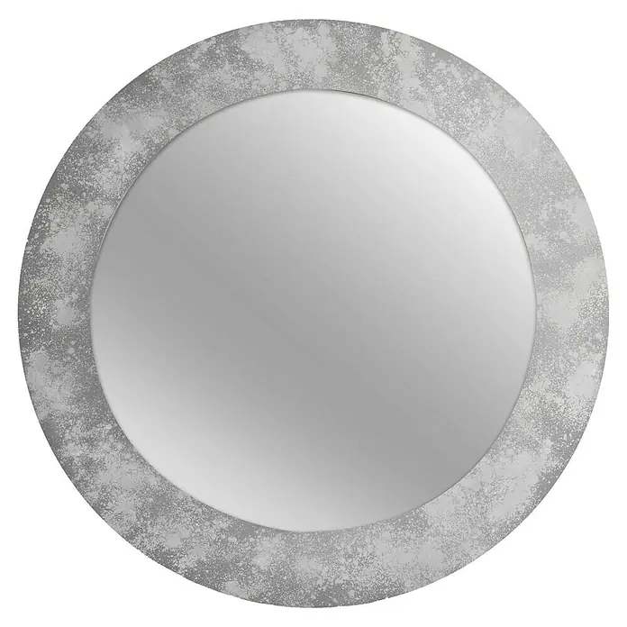 Rahmenspiegel Nevio - Durchmesser: 50 cm, Zement, Glas - Runder Spiegel mit einem dekorativen, silbern schattierten Rahmen, der jedem Raum einen Hauch von Eleganz verleiht. Perfekt als stilvolles Wohnaccessoire.