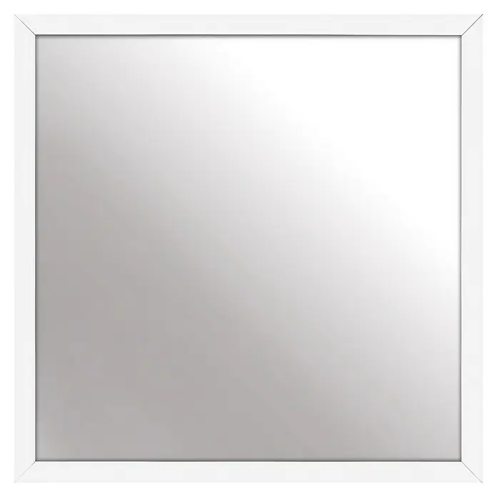 Rahmenspiegel Kerio - 43 x 43 cm, Weiß, MDF - Quadratischer Spiegel mit weißem Rahmen. Der Spiegel reflektiert ein helles, gleichmäßiges Licht und ist ideal für moderne Einrichtungen.