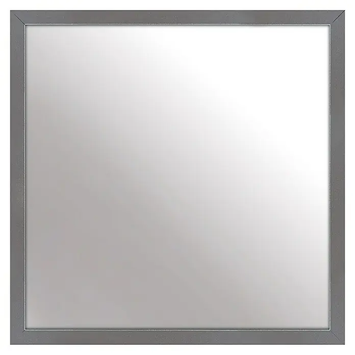 Rahmenspiegel Kerio - 43 x 43 cm, Anthrazit, MDF - Quadratischer Spiegel mit grauem Rahmen. Der Spiegel reflektiert eine helle Oberfläche und ist modern gestaltet.