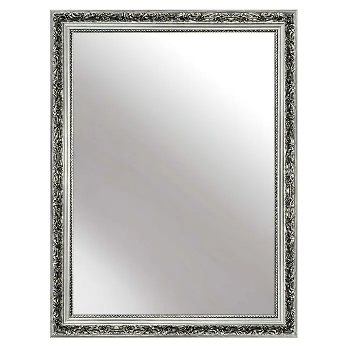 Rahmenspiegel Francesca - 60,5 x 80,5 cm, Silber, Holz - Ein dekorativer Silberspiegel mit einem reich verzierten Rahmen, ideal für eine elegante Wandgestaltung.