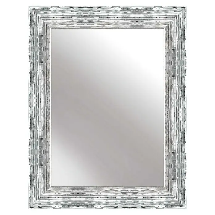 Rahmenspiegel Chiara - 65 x 85 cm, Silber/Weiß - Dieser rechteckige Spiegel verfügt über einen markanten weißen Rahmen mit filigranen schwarzen Linien, ein stilvolles Dekorationsstück.