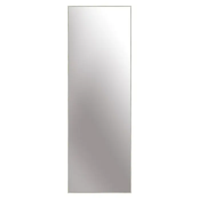 Rahmenspiegel Alpha - 50 x 150 cm, Eiche Weiß, Aluminium - Ein rechteckiger Spiegel mit einem schmalen, hellen Rahmen, der ein minimalistisches und modernes Design aufweist. Perfekt für jeden Raum.