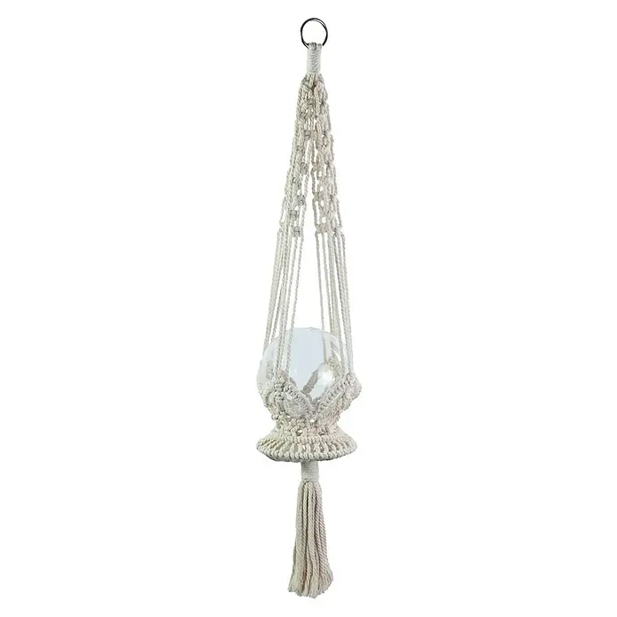 Blumenampel Makramee - Ø x H: 4 x 80 cm, Beige - Makramee-Pflanzenhänger mit Glasvase für Zimmerpflanzen. Ideal für Boho-Dekor und hängende Gärten.