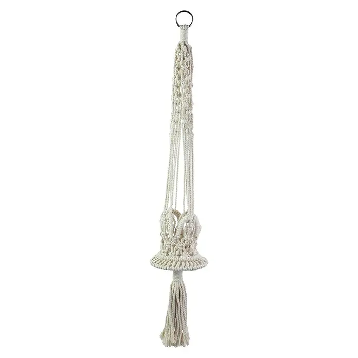 Blumenampel Makramee - Ø x H: 4 x 80 cm, Beige - Makramee-Pflanzenhänger mit Ringaufhängung und dekorativer Quaste am Ende für den Innenbereich.